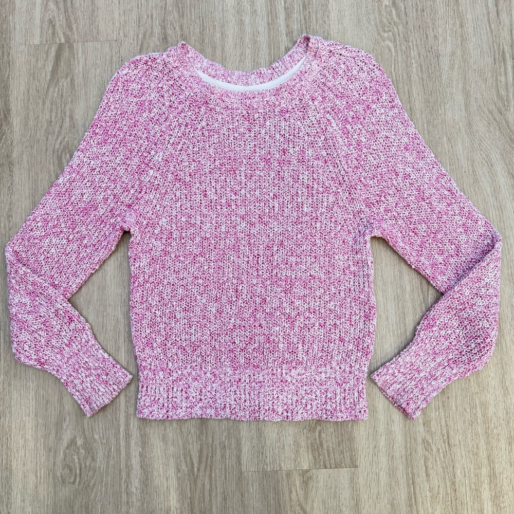 Like New Free People Size Small Knit Crochet Sweater Pink & White